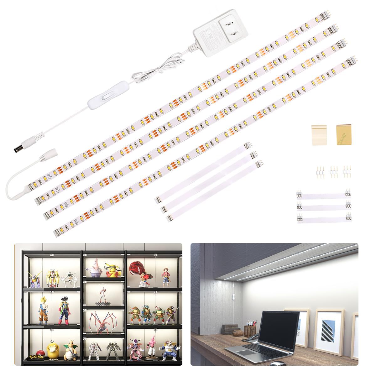 Wobane LED 棚 間接照明 テープライト 2m(50cmx4本) バーライト 1100lm 明るい キャビネットled 薄型 工事不要 高演色 (コレクション/キッチン/台所/キャビネット/フィギュア/ショーケース 棚) 照明 省エネ 6b482960