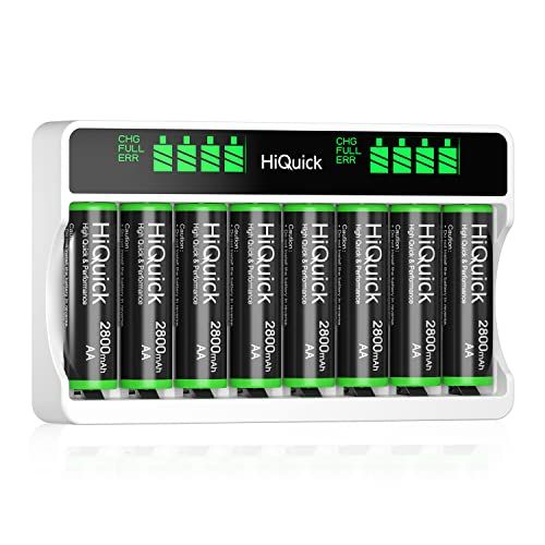 HiQuick 充電池充電器セット 単3電池+充電器セット 単三 単四 ニッケル水素、ニカド充電池に対応 8スロット 自由充電可能 LCD付き 急速充電器 じゅうでんち単3 充電器セット(8本2800mAh)(沖縄・離島の方不可) 60566715