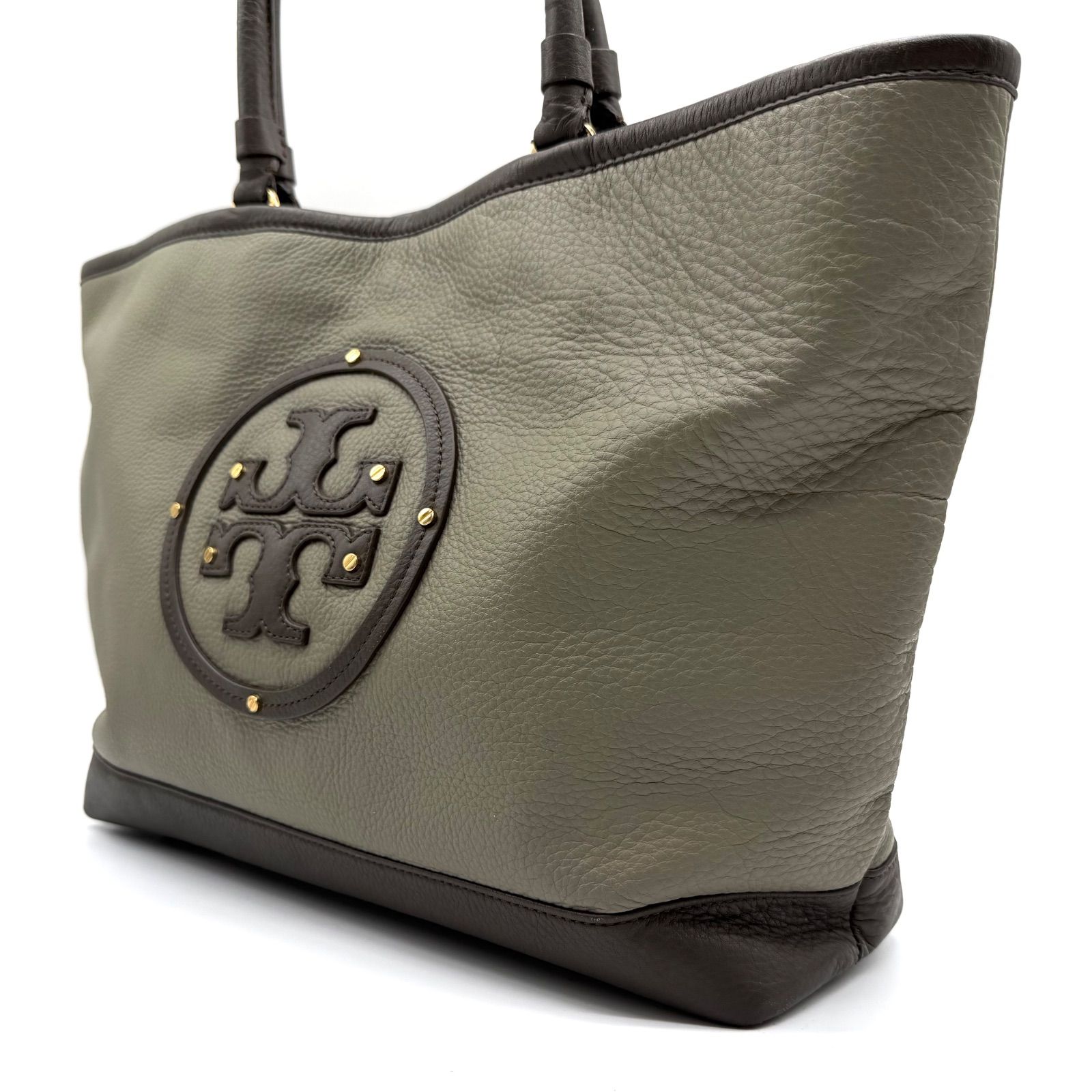 良品】Tory Burch トリーバーチ レザー ナイロン トートバッグ カーキ 