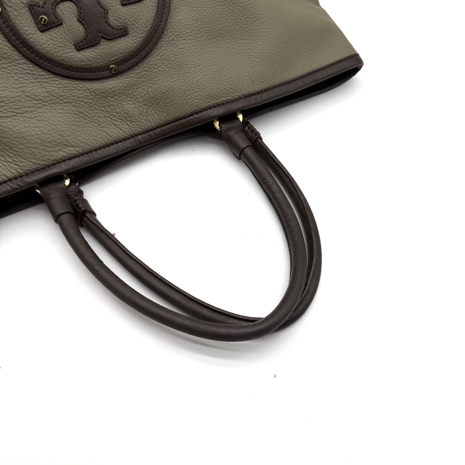 良品】Tory Burch トリーバーチ レザー ナイロン トートバッグ カーキ 
