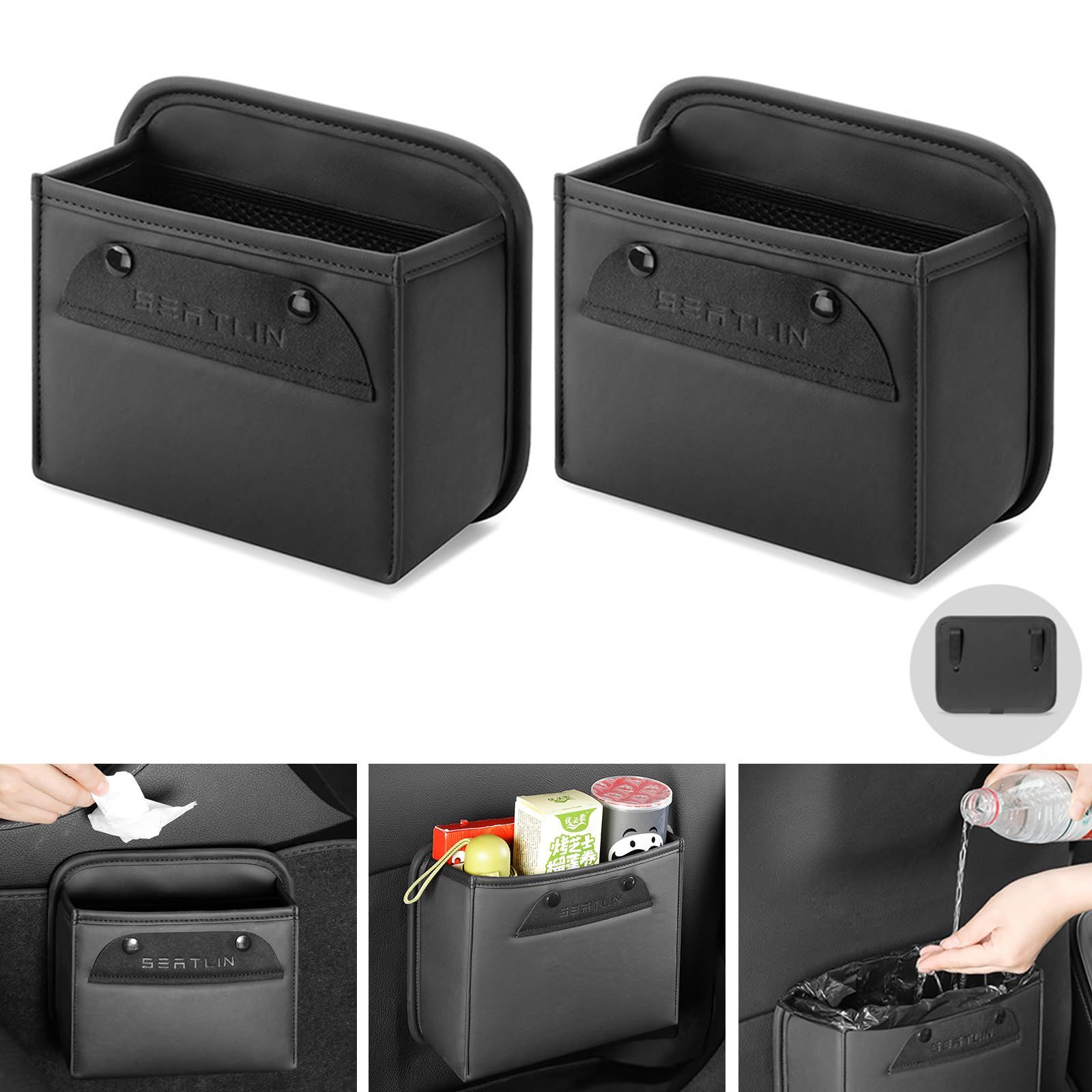 多機能車ゴミ箱 車用ゴミ箱 車用収納ボックス 車載ごみ箱 小型 ごみ箱 車用収納ケース 省スペース シートバックポケット 収納小物入れ カー用品 (ブラック大さい2個)ts 0256384f