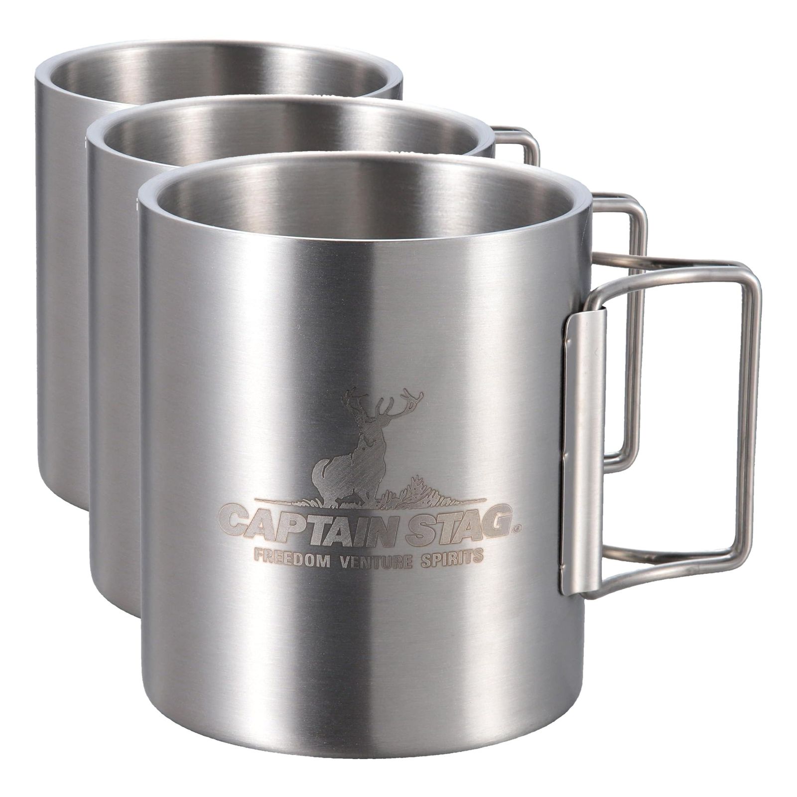 キャプテンスタッグ(CAPTAIN STAG) アウトドア コップ マグカップ マグ カップ タンブラー 350ml ダブルステンレス 中空二重構造 折りたたみハンドル ステンレス製 NEWフリーダム UH-2019 (× 3)(沖縄・離島の 262b18d5