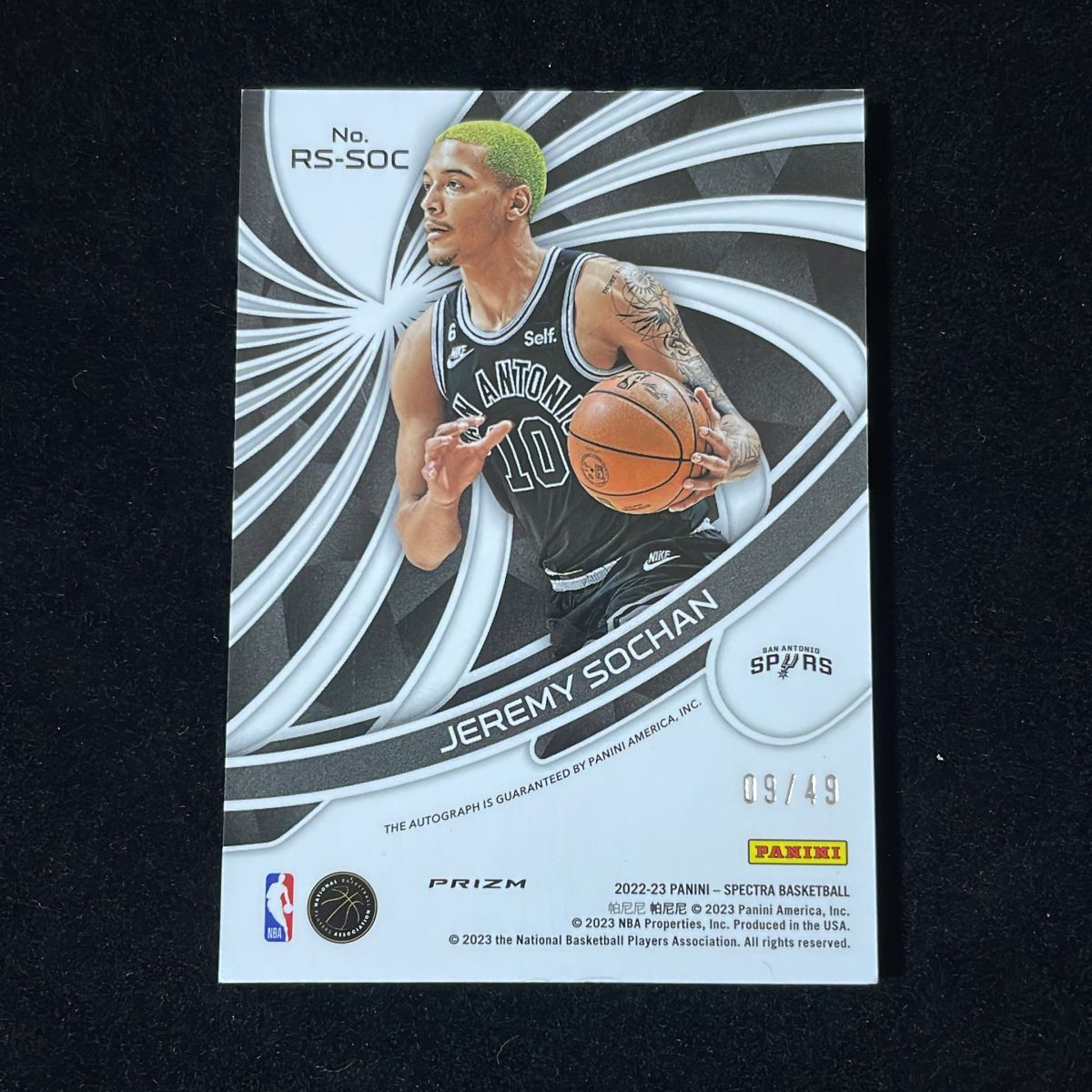 Jeremy Sochan ジェレミー・ソーハン Panini Spectra 2022-23 /49 RC