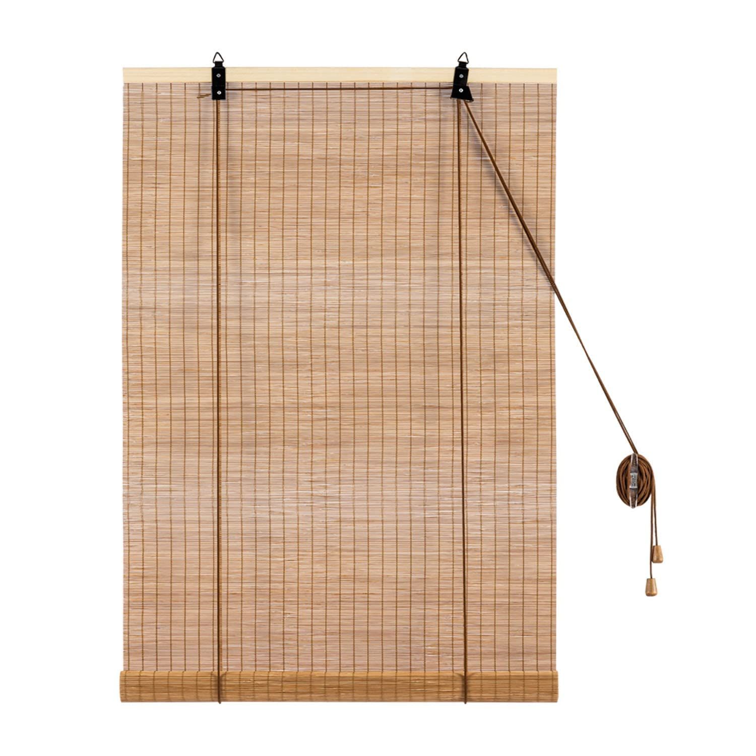 新品 Yitian Bamboo Art 竹すだれ 2本セット カーキ色 幅88cm×丈135cm 竹ロールスクリーン 簾 屋内 竹ブライド 巻き上げ機能 目隠し 遮光 遮熱 日除け 日よけ防止 風通し 和風 和室 コード用フック付き