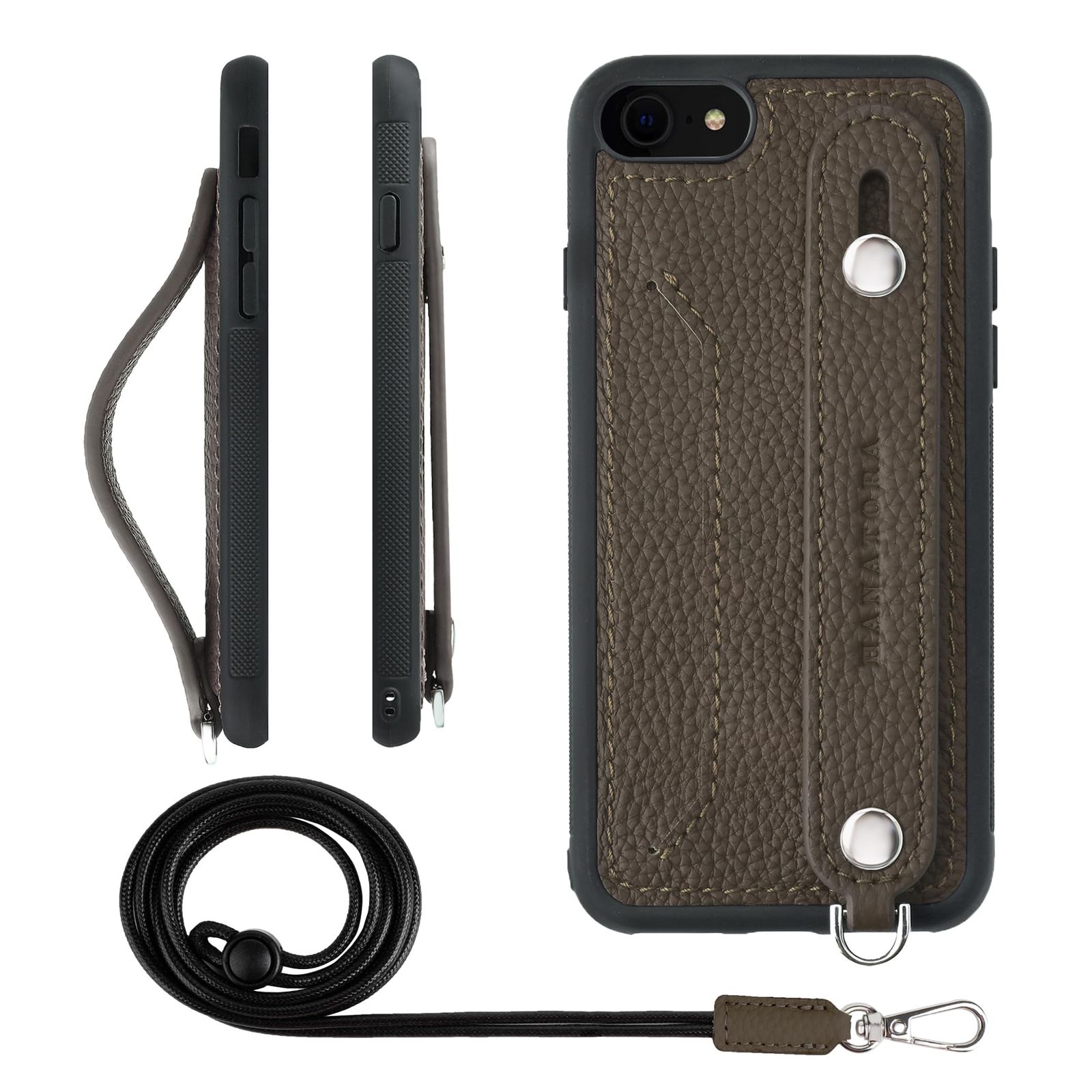 新品 HANATORA for iPhone 8 7 SE3 SE2 (第3世代 第2世代) ケース 本革 耐衝撃 背面ベルト ストラップリング スマホケース スマホ スタンド機能 ネックストラップ 付き カードポケット シュリンクレザー ギフト トープ CG