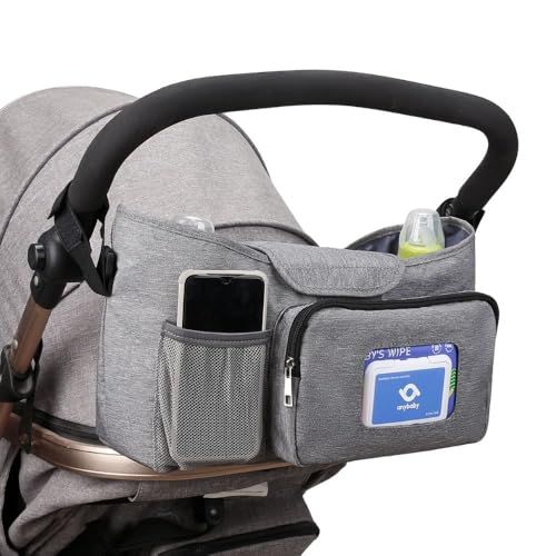 【2way仕様】ベビーカー用バッグ ベビーカー ショルダーバッグ ドリンク ホルダー ポケット アンダーバッグ オーガナイザー (グレー)e 5563ea59