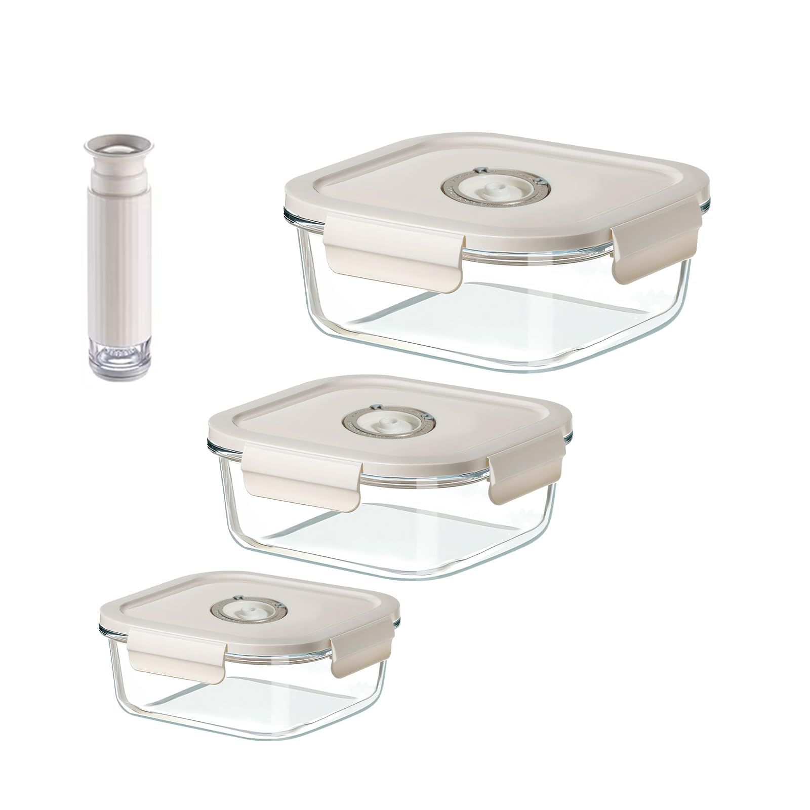 真空保存容器&耐熱ガラス 525ML+800ML+1230ML+手動ポンプセット - 非