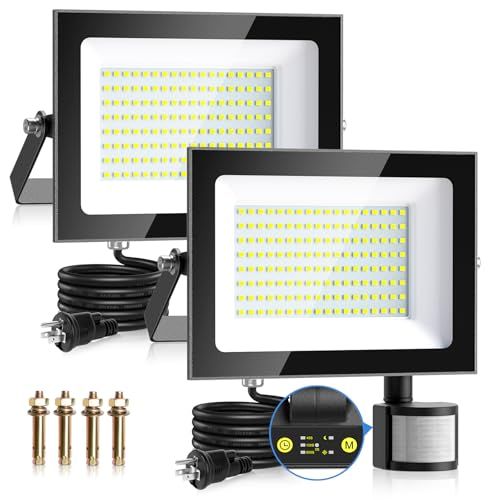 CLY センサーライト LED 80W 人感明暗センサー コンセント式 人感センサーライト 超高輝度 10000LM 投光器 昼光色 6500K 屋外/屋内兼用 IP66 防犯ライト 省エネ 稼働モードと点灯時間調整可能 自動点灯 消灯 庭/ 3643a36a