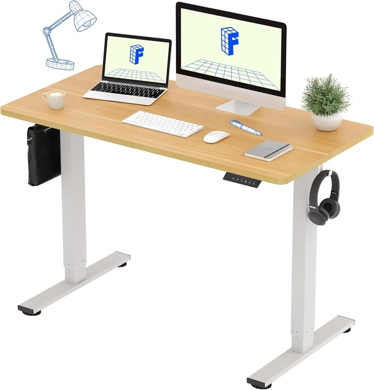 FLEXISPOT 電動式スタンディングデスク(幅120×奥行60,メモリー機能付き) 昇降デスク 高さ調節デスク パソコンデスク 人間工学 ゲーミングデスク EF1 セット (足（白）＋天板（メイプル）, 120*60)ｍａ
