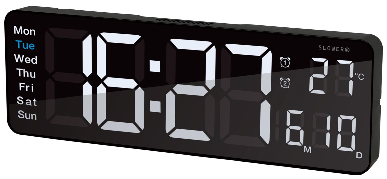 SLOWER 掛け時計 デジタル LED おしゃれ デカ文字 インテリア 置き時計 リモコン付き 日付 気温 曜日 BLACK 320 105 28mm LED CLOCK Rico SLW367 国内発送 22c7c006