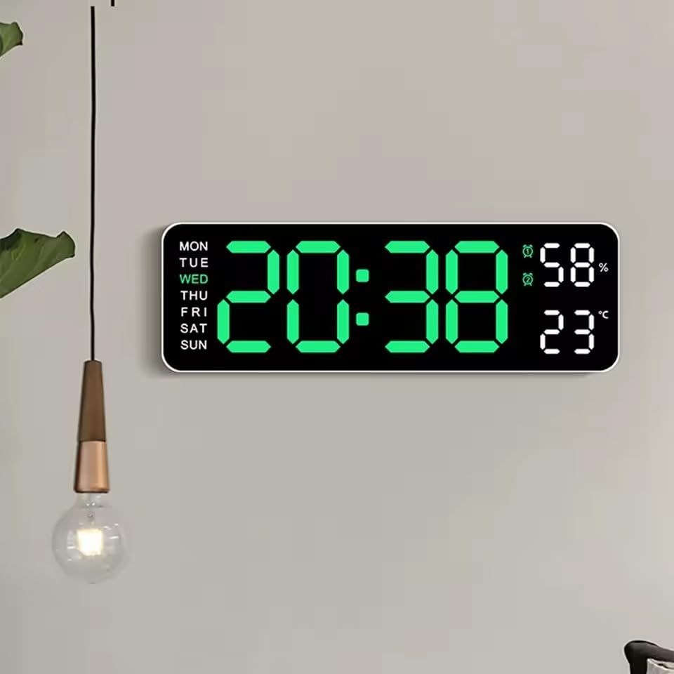 zmart 大型 デジタル 壁掛け 時計 温度 湿度 週表示 明るさ 調節可能 電子 LEDテーブル 目覚まし 時計 12 24時間 国内発送 4b67f51d