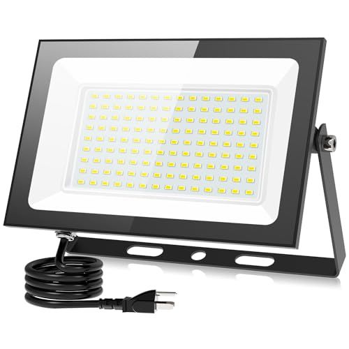 【最強の超爆光・超薄型】SUKITEN 投光器 led 屋外 作業灯 100W 15000LM IP66防水 昼光色 6500K 高輝度 高放熱 省エネ 軽量 120°広角 100V 屋外照明 野外 防水 BBQ ガレージ 看板 駐車場 倉庫 caf105d3