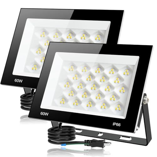 【2個セット】 LED投光器 60W 8000LM 昼光色 ledライト 屋外 IP66 防水 豪雨対応 作業灯 led 100V対応 アース付きプラグ PSE認証済 灯光器 高演色Ra85以上 外灯 高輝度 省エネ 120°広角 屋外照明 6e2aea13