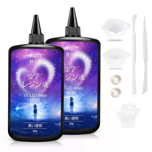 UVレジン液 レジン液 600g【新登場】 UV／LED対応レジン液 レジン道具セット 大容量 高い透明 ハードタイプ成形 DIY手作り急速に硬化 装飾置物 レジン道具 調色パレット 0