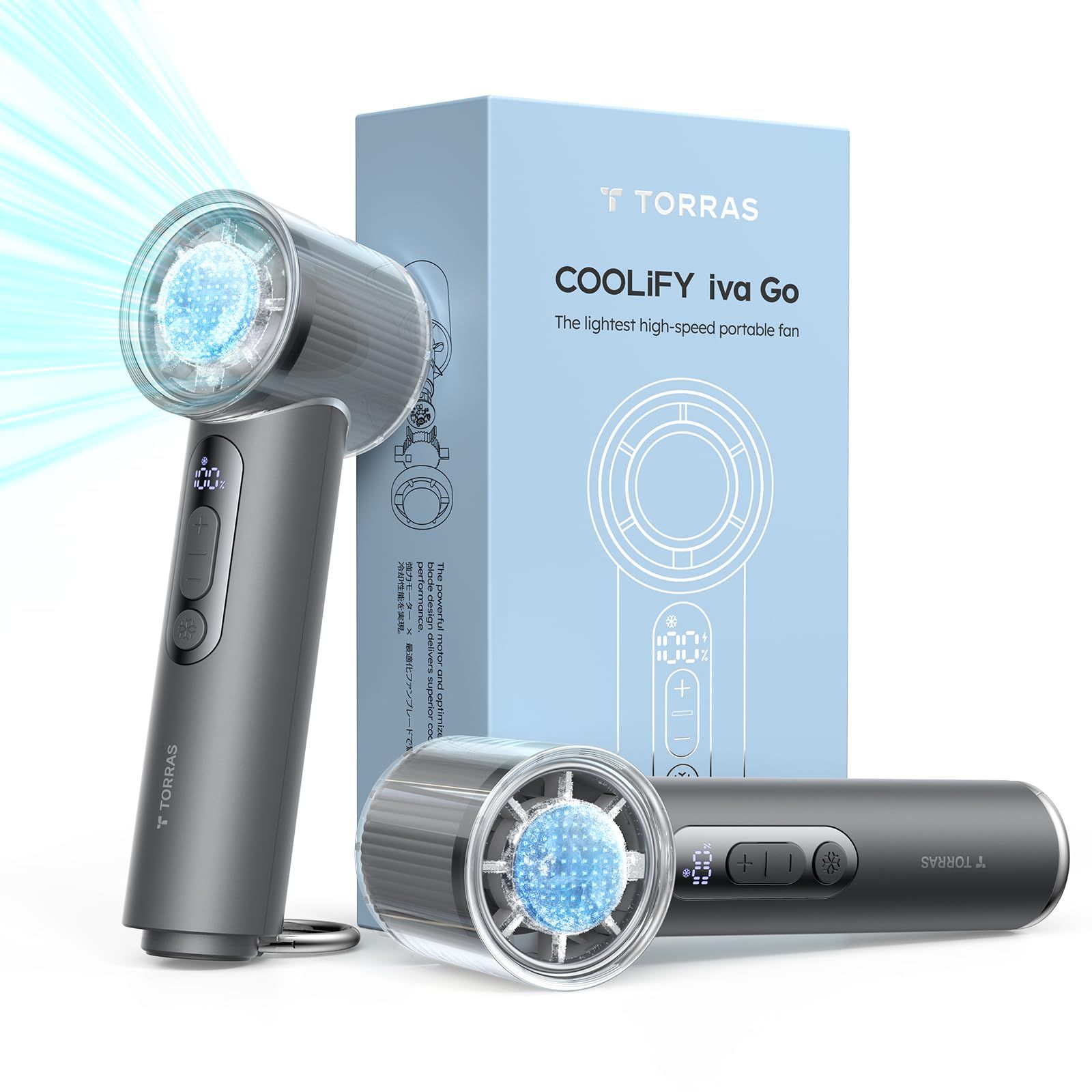 【2026進化・COOLiFY iva GO】TORRAS ハンディファン 冷却プレート 手持ち扇風機 -16°C瞬間冷却 21時間動作 携帯扇風機 100段階 静音 Type-c 5000mAh カラビナ付き ペルチェ グレー
