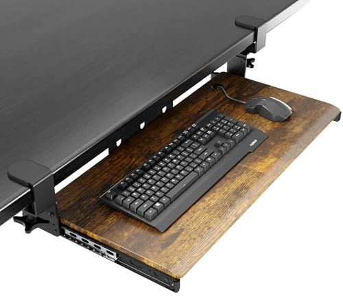 AX WABER キーボードトレイ キーボードスライド式 クランプ式 人間工学設計 キーボード収納 マウス収納可能 組立簡単 テーブル拡張 幅680*280mm オフィス/ホーム/学校に適用 木目調 AX01WG02ｍａ