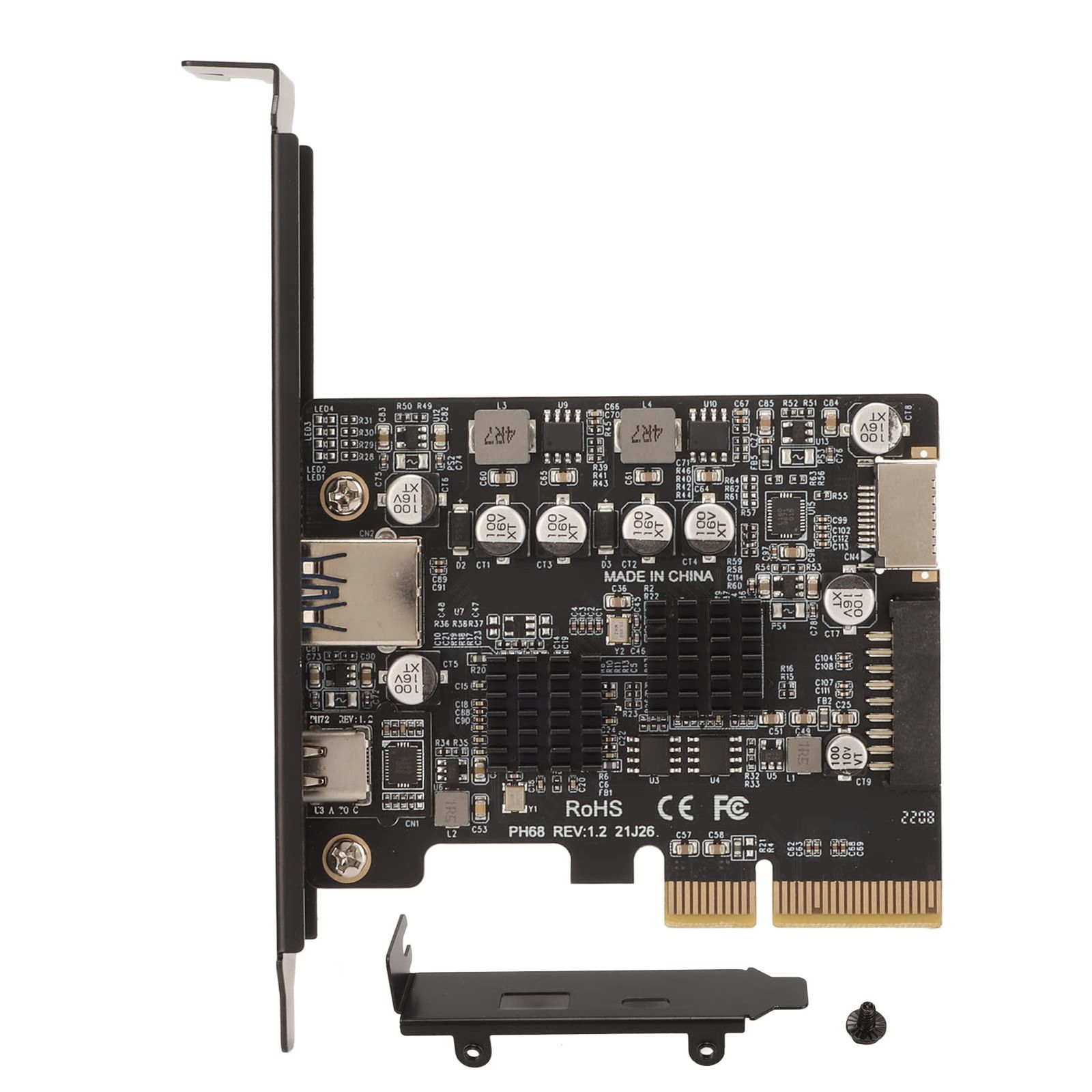 新品 PCIE USB3.2拡張カード PCIE - USB3.2 GEN2カード PCI Express 拡張カード タイプC PCI Expressカード 金メッキピン 10GBPS高速 印刷回路基板 USB A+タイプC+フロントタイプE+19/20pi