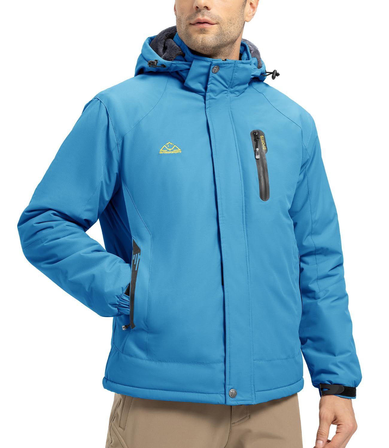 新品 [YSENTO] メンズ 防寒着 ファスナー逆 アウトドアジャケット 中綿ジャケット スキーウェア 釣り 登山服 バイクウェア フード付 脱着式 防撥水 ジップポケット 秋冬用 ブルー 2XL