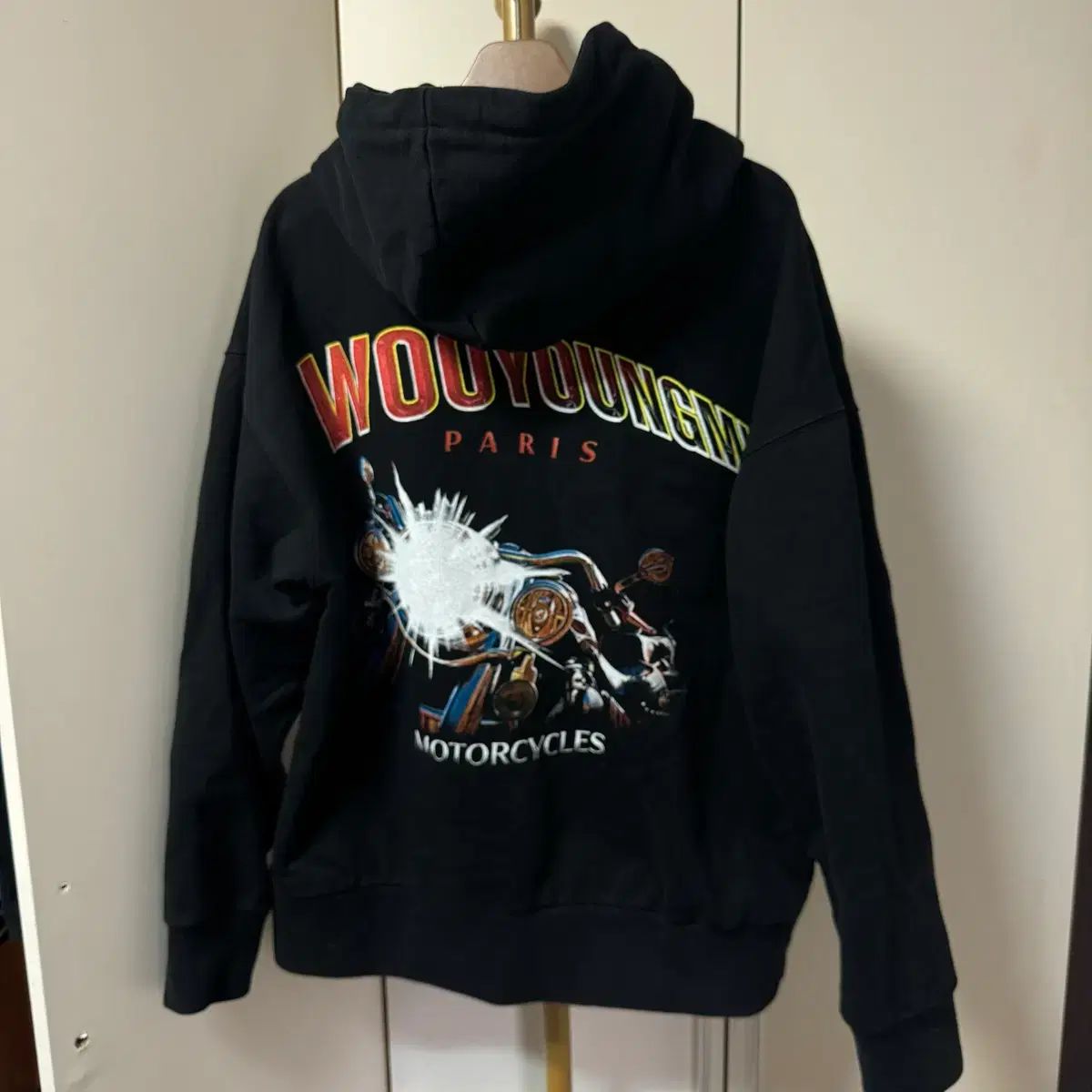 WOOYOUNGMI ウーヨンミ バックロゴ ライダースジャケット パーカー ブラック