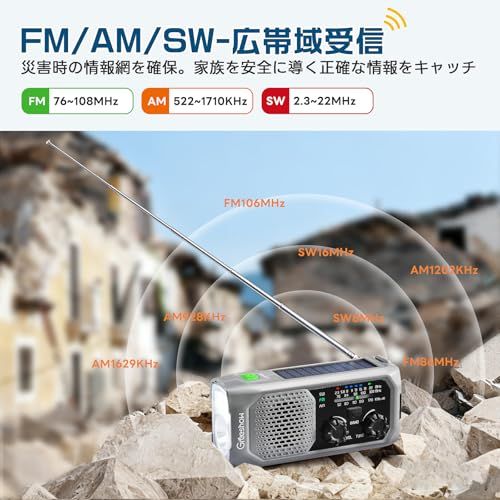 2025年新モデル】Greeshow 防災ラジオ 多機能 手回しラジオ FM/AM/SW