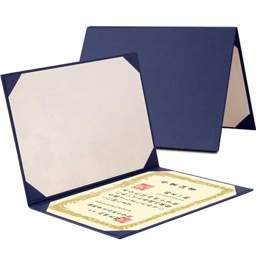 Tubbi 証書ファイル 賞状ファイル - 5冊セット 紺色 A4/B5判用 二枚用 縦横兼用 賞状入れ 証書入れ Certificate/Document Cover 二つ折り パッドなし コーナーリボン付き 感謝状 卒業証書 合格証書 表彰状 飲食店のｍａ