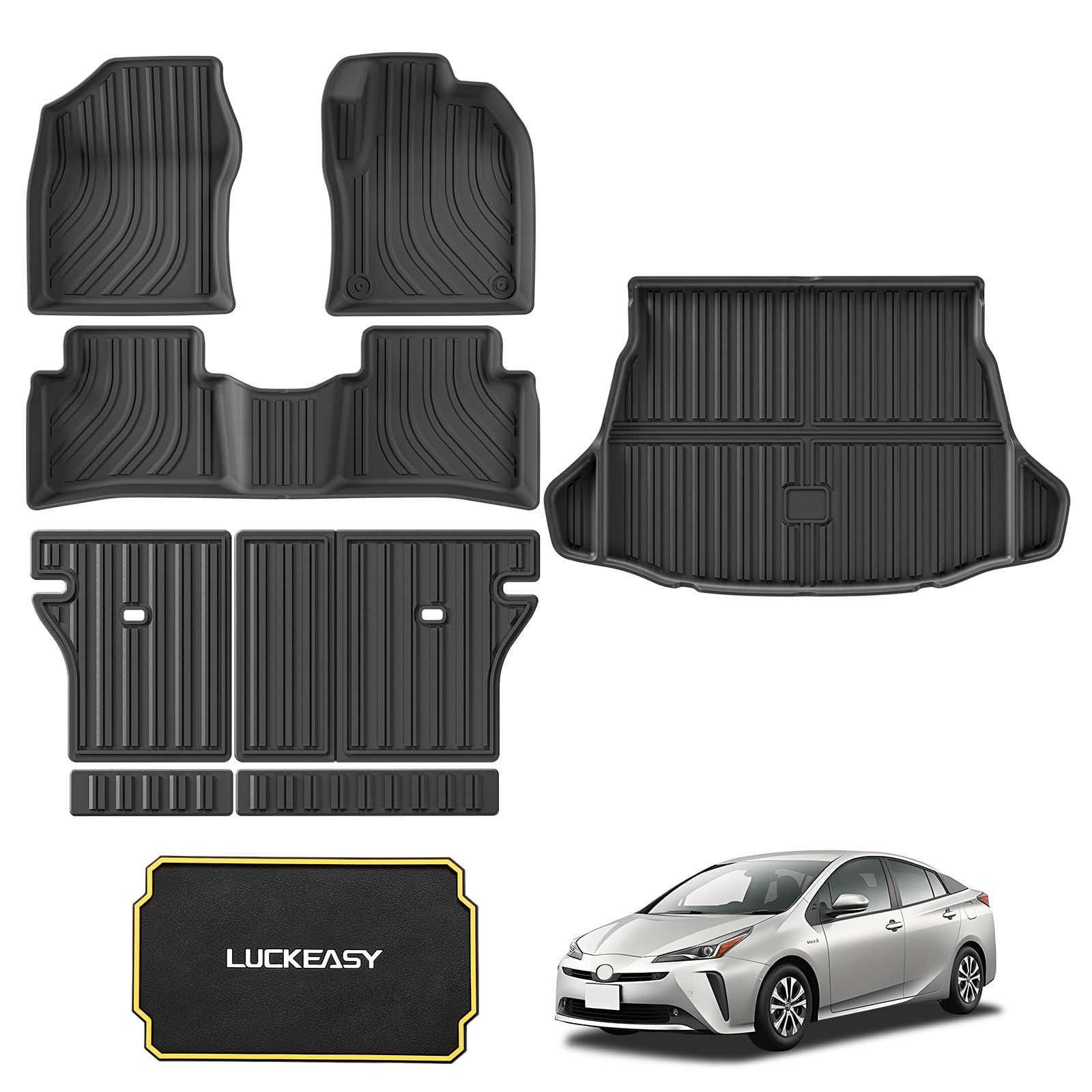 新品 LUCKEASY トヨタ 新型 プリウス 50系 前期 後期 専用 3Dフロアマット+背もたれカバー+ラゲッジマット フロアマット (PRIUS 50系 2015年12月?2023年) 立体カーマット トランクマット TPE素材 防水 耐汚れ 耐摩擦 滑