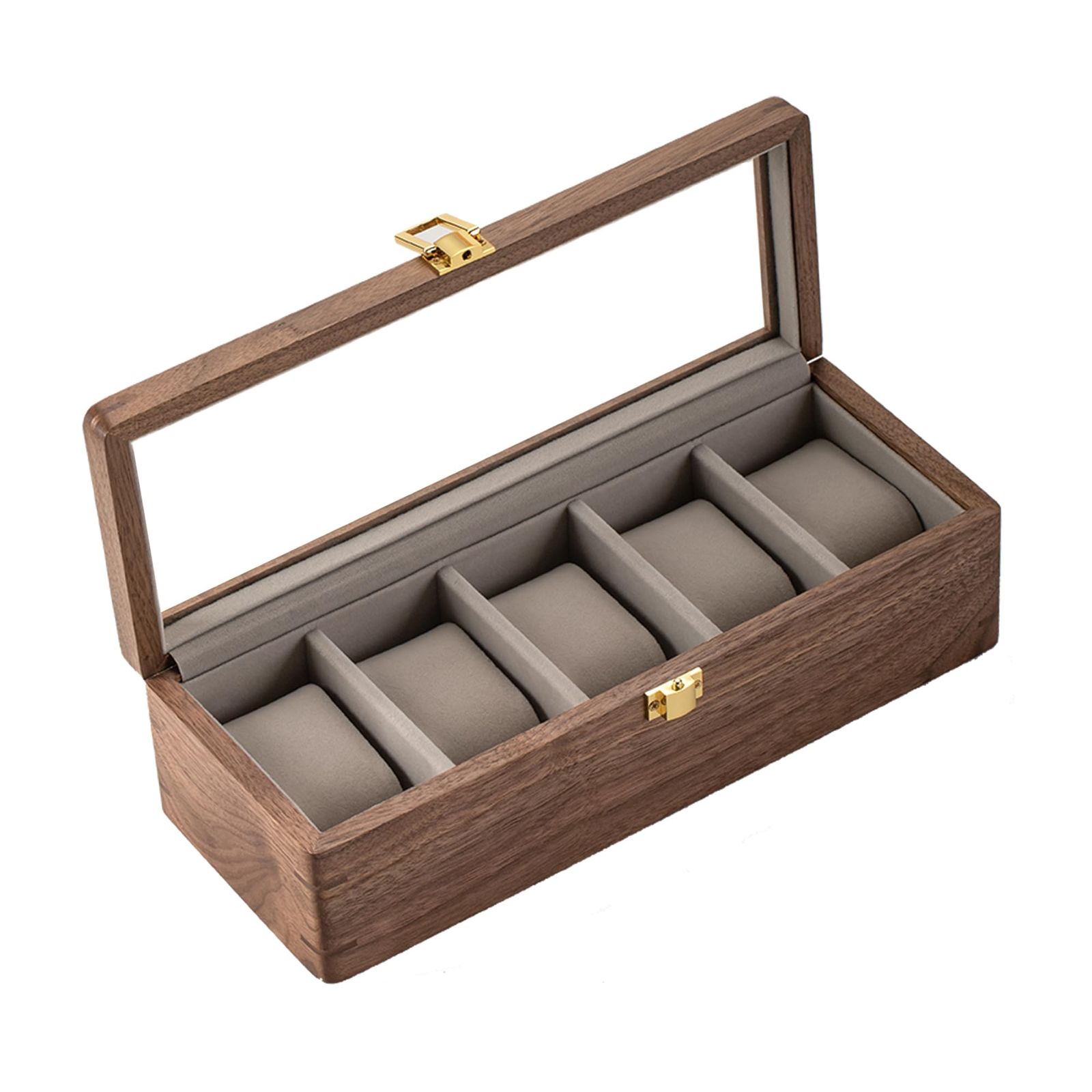 【新品】Muso Wood 時計ケース 5本用 木製 時計ケース 透明窓付き 収納ボックス 取り外し可能 枕付き 高級 時計ディスプレイ ウォッチケース（ウォールナット） a5acd227