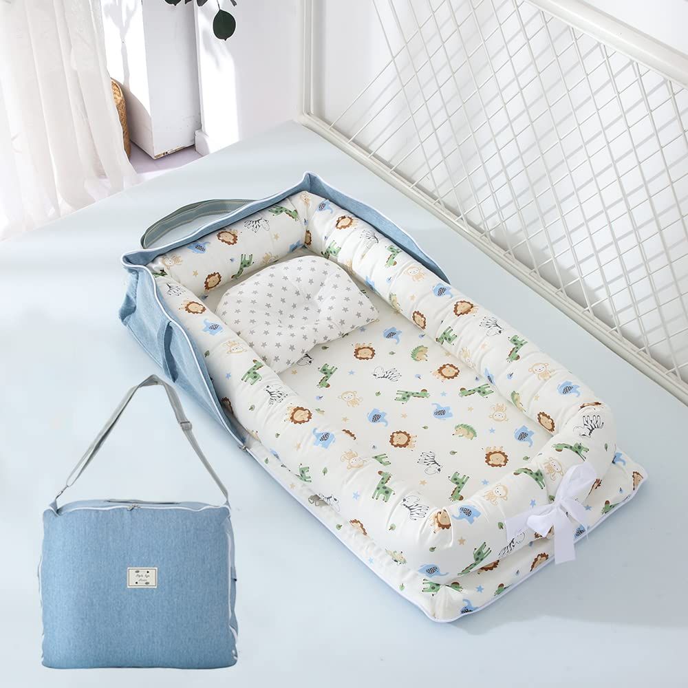 ☆新品☆【保育士が監修】ベッドインベッド 携帯型 お昼寝布団 新生児 ベビーマット 赤ちゃん 折りたたみ 枕付き ベビー布団 ど持ち運び 添い寝用クッション 通気性がよい 洗濯可能 折り畳みベッド 安全 安心 出産祝い efb99599