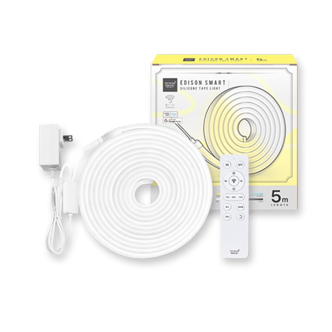 エジソンスマート LEDテープライト (5m) シリコンチューブ コンセント式 Wi-Fi スマート電球 COB 調光 調色 Alexa Google Home対応 間接照明 カット可能 DIY 棚下 インテリアライト送料無料