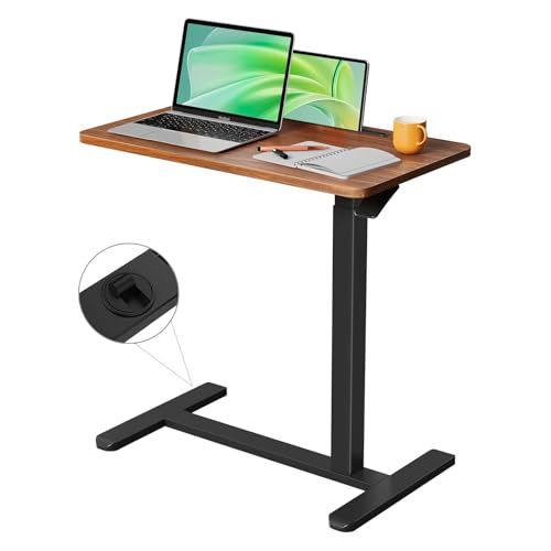 GIBBON MOUNTS 昇降式デスク 幅70cm×奥行き40cm サイドテーブル 2ステップで組立完了 スタンディングデスク Pad用溝付き パソコンデスク ガス圧 高さ調節66-107cm ベッドサイド テーブル キャスター付き ウォールナット色ｍａ