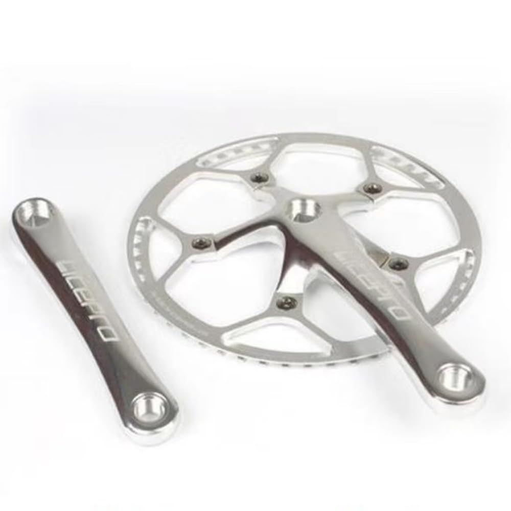 LITEPRO 折りたたみ自転車用 クランクセット 方孔クランク+チェーンリング 130BCD 170mm 45T/47T/53T/56T/58T 軽量アルミ合金 チェーンリングボルト5組付き (シルバー, 47T)