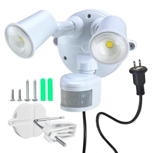 LED人感センサーライト、屋外用、コンセント式、明るさ2500ルーメン、AC 100V 50/60Hz、IP54 防雨、電源コード5m、2灯式、省エネルギー、?日本語の取扱説明書 (コンセント式2灯)as 519fd529