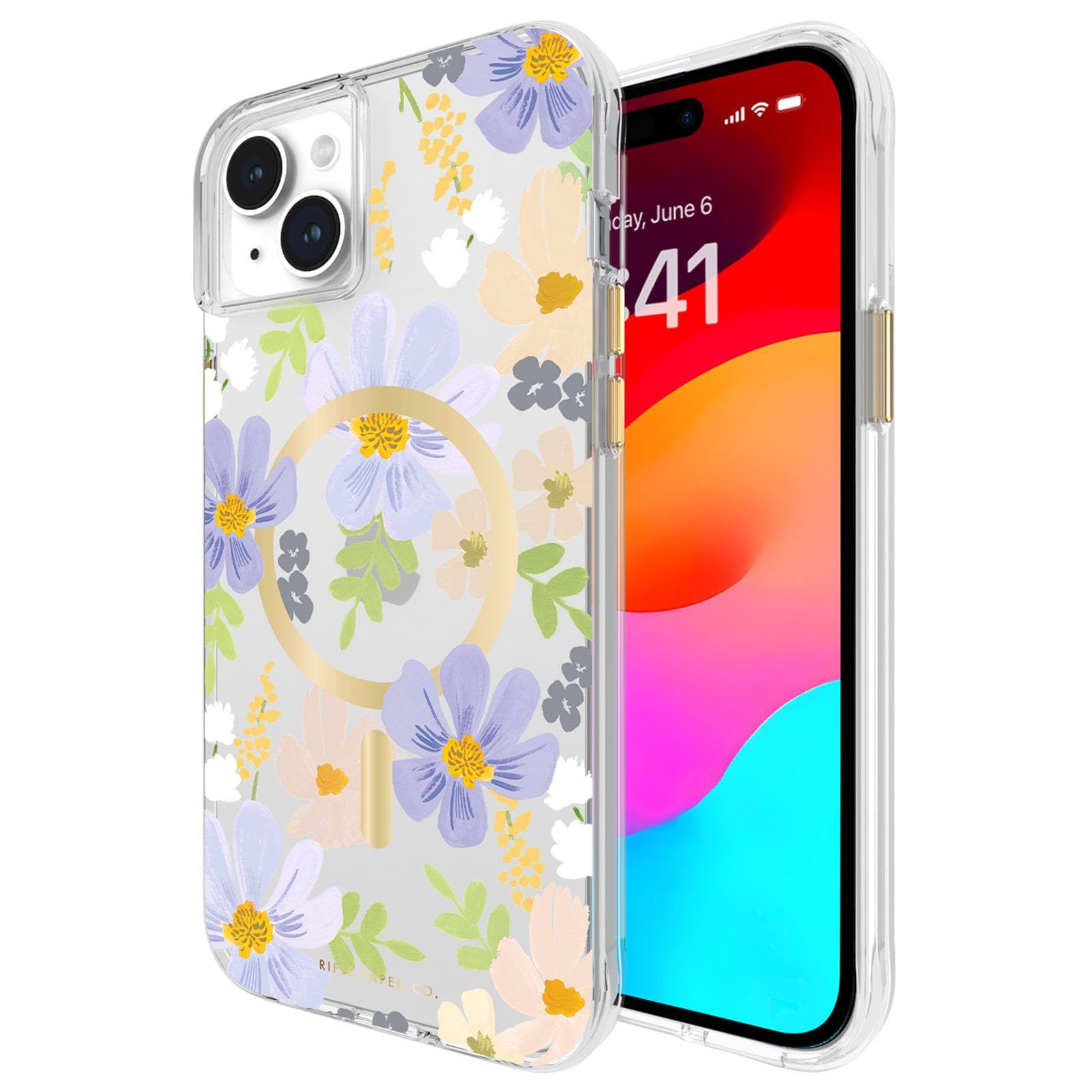 新品 【Rifle Paper Co.】 iPhone 15 Plus 用 ハイブリッド ケース [抗菌・落下耐衝撃テスト3.6mクリア] MagSafe対応 花柄 パステル マーガレット Pastel Marguerite RP051520