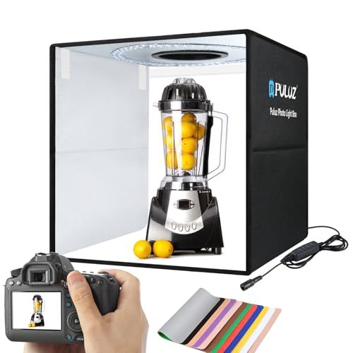 PULUZ 50cm撮影ボックス、ポータブル簡易スタジオ商品撮影用 3つの色温度200個6500K超高輝度LEDライト10段階の明るさ調整 卓上撮影ブース6面カラー12色背景付きグッズ撮影ボックス 大型撮影box 50CM 撮影キット(Upg 5a9cda2e