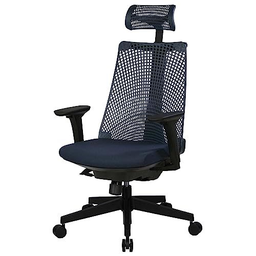 イトーキ サリダ YL9A ネイビー オフィスチェア【全身を支えるハイバック/通気性・メッシュ形状/快適ヘッドレスト/こだわりのソフトな座面 / 快適な1Dアームレスト / シンクロロッキング / 360度回転 / 90mm座面上下昇降 / 安 心 のイトｍａ