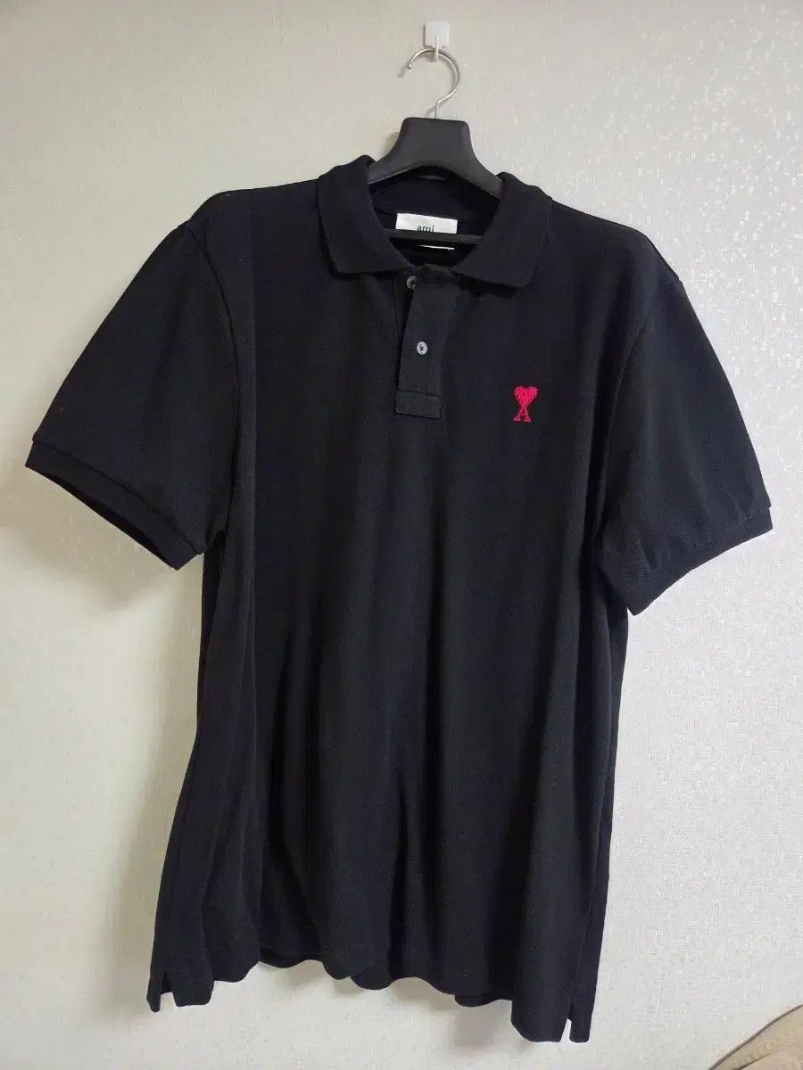 アミ ハート ロゴ ブラック 半袖 ポロTシャツ