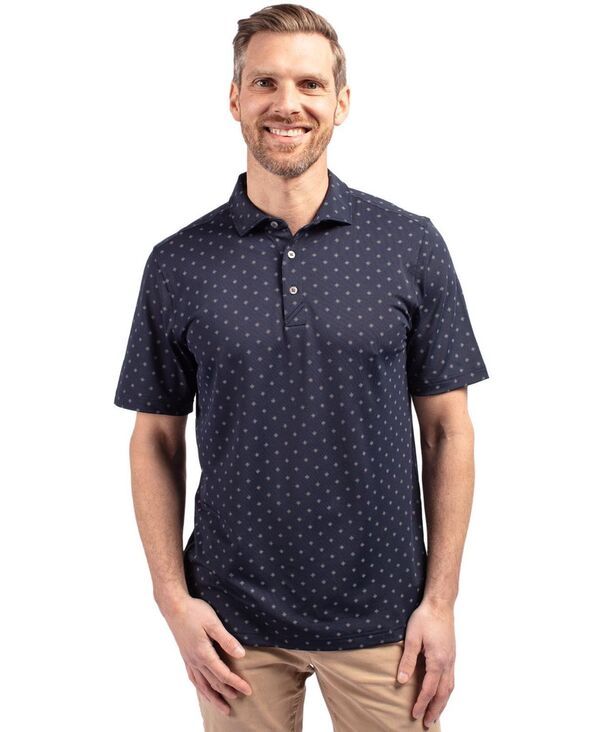 カッターアンドバック メンズ トップス ポロシャツ プリント Cutter Buck Mens Virtueco Pique Tile Print Recycled Polo Shirt Navy blue ネイビー