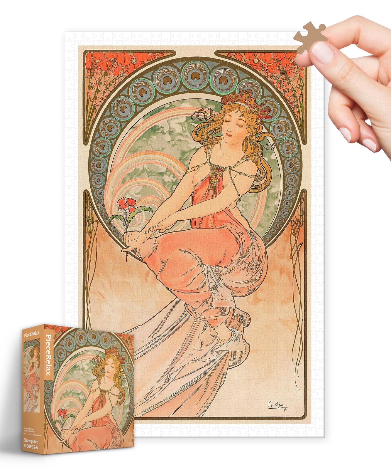 新品 ピースリラックス(PieceRelax) 1000ピース プラ製ジグソーパズル【Alphonse Mucha＿四芸術~絵画】(38X59cm)大人向け難しい 破片なし カチっとハマる[H3618]