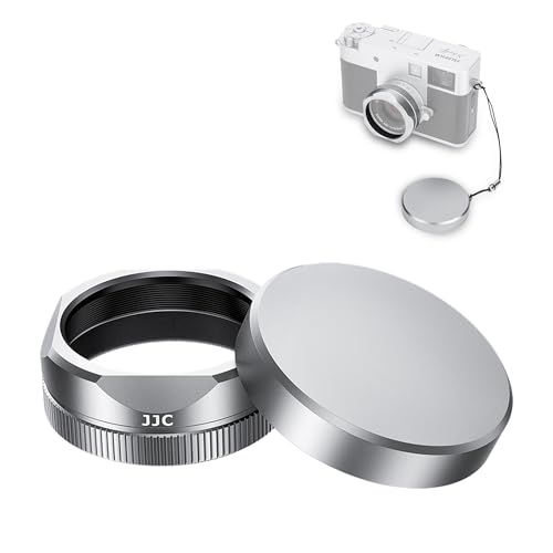 JJC Fujifilm X-half用レンズフード + レンズキャップ 富士フイルム X ハーフ X-HF1 対応 F-XHFUVフィルターと併用可能 つや消し表面 反射防止 レンズ保護 紛失防止ストラップ付き シルバーe d4773041