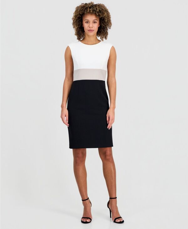 カスパール レディース トップス ワンピース ノースリーブ カラーブロック Kasper Womens Colorblock Sleevelessheath Dress Vanilla Ice Multi マルチカラー