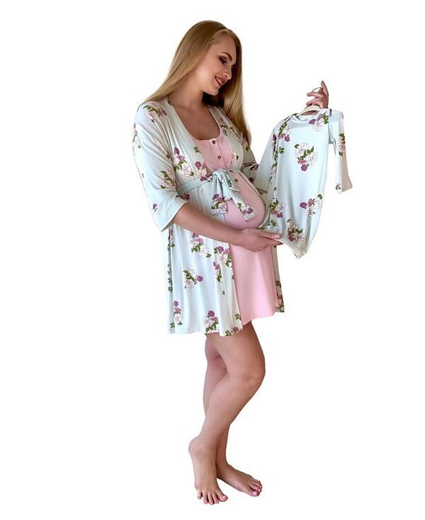 エヴァリーグレー レディース アンダーウェア ナイトウェア マタニティ Everly Grey Maternity Carolyn MaternityNursing Mom and Baby 4Pc Set Peony