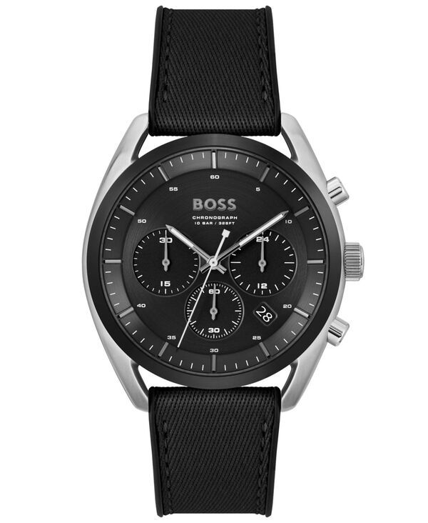 ヒューゴボス メンズ アクセサリー 腕時計 Hugo Boss Mens Top Quartz Fashion Chronograph Black Silicone Black Fabric Watch 44mm Black ブラック