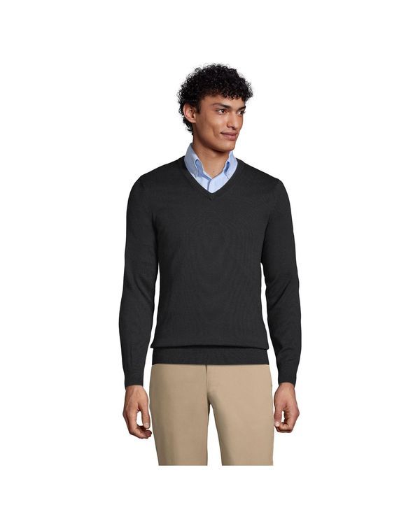 ランズエンド メンズ アウター ニット・セーター Vネック セーター コットン Lands End Mens School Uniform Cotton Modal Fine Gauge Vneck Sweater Black ブラック