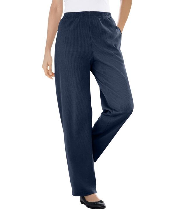 ウーマン ウィズイン レディース ボトムス カジュアルパンツ ストレート プラスサイズ リブ ニット Woman Within Plus Size Within 7Day Knit Ribbed Straight Leg Pant Navy ネイビー