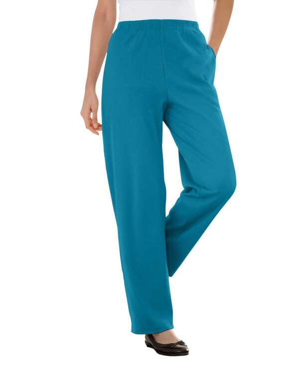 ウーマン ウィズイン レディース ボトムス カジュアルパンツ ストレート プラスサイズ リブ ニット Woman Within Plus Size Within 7Day Knit Ribbed Straight Leg Pant Deep teal ティール