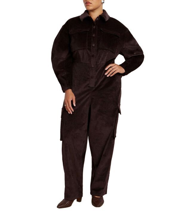 エロクイ レディース トップス ジャンプスーツ コーデュロイ ELOQUII Womens Corduroy Jumpsuit Chocolate plum プラム