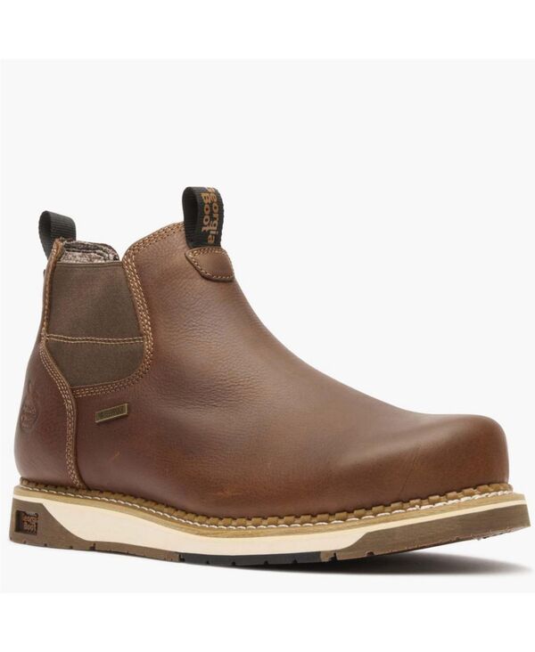 ジョージブーツ メンズ シューズ ブーツ・レインブーツ Tシャツ チェルシー GEORGIA BOOT Mens AMP LT Wedge Steel Toe Waterproof Chelsea Work Boot Brown ブラウン