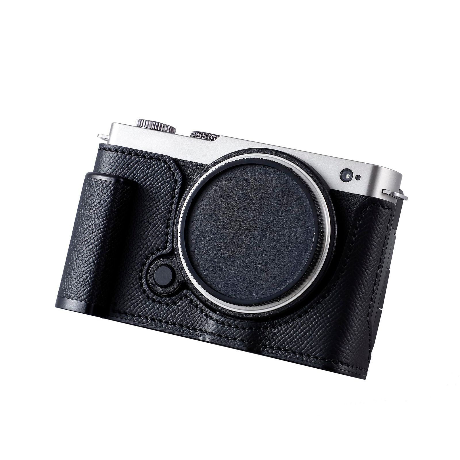 新品 SIUTATDSH カメラハーフケース Panasonic Lumix S9用、ビンテージメタル本革インスタントカメラ保護ケース スタイリッシュ ポータブル 耐衝撃 (ブラック)