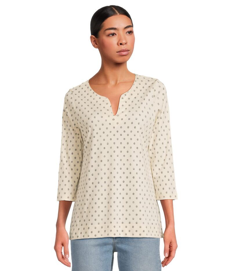 エルエルビーン レディース トップス シャツ プリント LLBean Pima TopsplitNeck Tunic 34 Sleeve Print CreamClassic N クリーム