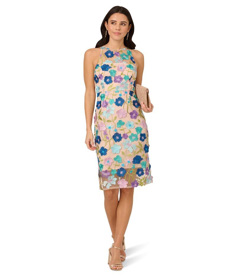アドリアナ パペル レディース トップス ワンピース ミディワンピース ミディ 刺繍 Adrianna Papell Embroidered Column Midi Dress Blue Multi ブルー